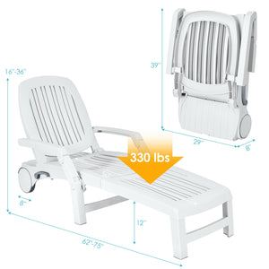 This sun lounger is your best choice for outdoor recreation. The backrest is adjustable for 6 angles so that you can customize the angle you want according to your needs. Â  The folding design is specially designed for you to save storage space when not i