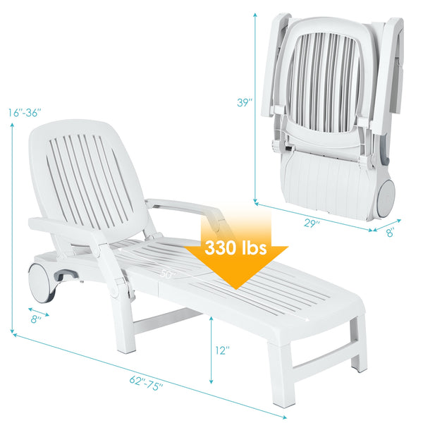 This sun lounger is your best choice for outdoor recreation. The backrest is adjustable for 6 angles so that you can customize the angle you want according to your needs. Â  The folding design is specially designed for you to save storage space when not i