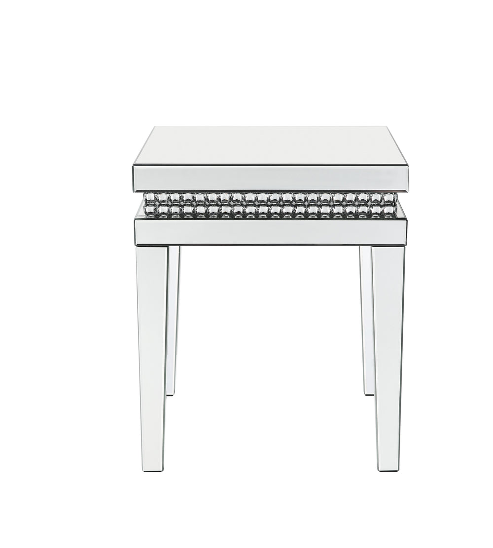 Shining in the Hollywood glamour style, the Lotus End Table will be an ultimate statement piece for your dreamy living room. This mirrored furniture features reflective surface for a multi-layered look, with decorative faux crystals enhancing its modern a