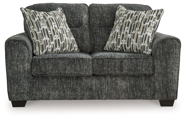  the plush upholstery and dark tri-block legs are a natural complement for so many color schemes. Two accent pillows make the seating eve