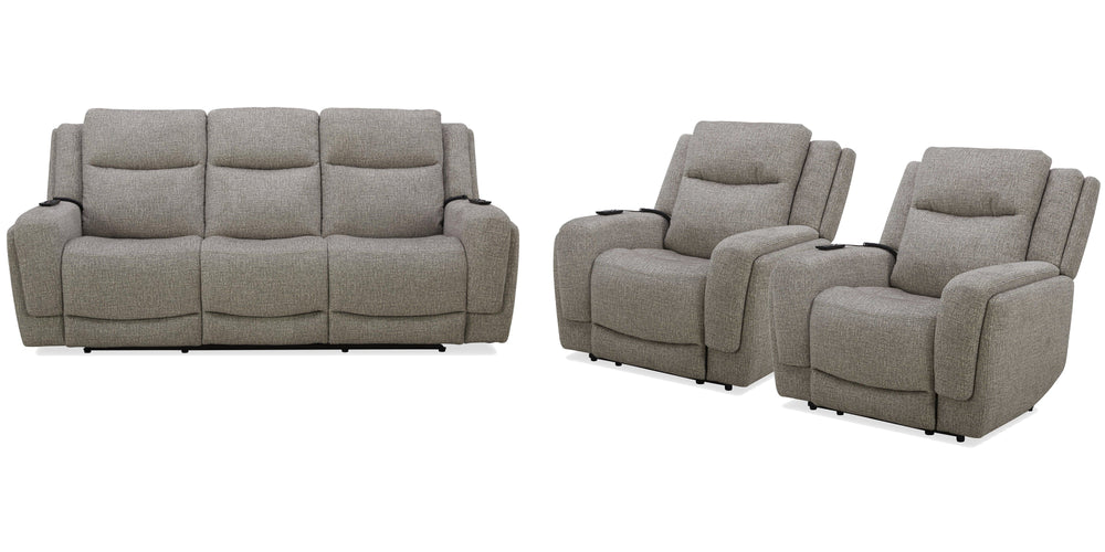 Penfield offers a remote control for a zero-gravity recline, power headrest, lumbar support, and heat and massage features for added relaxation. Made from durable and soft 100% polyester fabric, the Penfield has stylish two-tiered track arms. The sofa inc