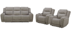 Penfield offers a remote control for a zero-gravity recline, power headrest, lumbar support, and heat and massage features for added relaxation. Made from durable and soft 100% polyester fabric, the Penfield has stylish two-tiered track arms. The sofa inc