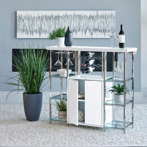  this white bar cabinet exudes modern elegance. Crafted with sleek