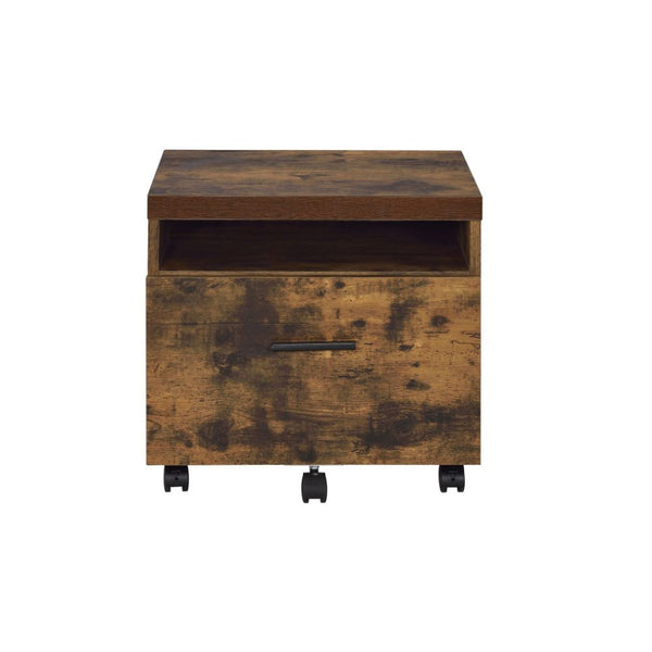  the Bob file cabinet is made from the same weathered Oak material to add harmony and function to the desk. It features a file drawer and open space for storage