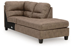 This right-arm facing corner chaise is made with faux leather upholstery. Pairs with other items in the series to make a sectional.<br><br><b>Additional Dimensions</b><br><ul><li>Arm height: 27-"</li><li>Leg height: 4.5-"</li><li>Minimum width of doorway 