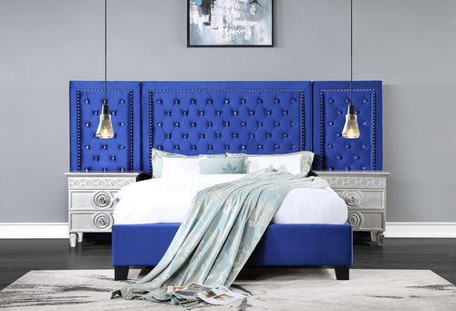 With an oversized headboard, the Damazy bed will become the focal point of any bedroom. The headboard features silver nailhead trim to frame in the crystal-like button tufting. The glimmering crystals give this bed the right hint of glamour. This Damazy b