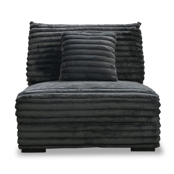 The Embrace Armless Chair with 1 Accent Pillow in charcoal gray offers a perfect blend of comfort and style, enhancing any living space. Upholstered in 100% charcoal gray polyester fabric with a fluffy, blanket-like texture, this chair is designed for ult