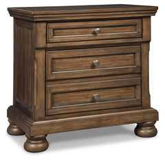 A fresh, new take on traditional style. This nightstand meets todayâ€™s design tastes with beauty and grace. Its tobacco brown finish allows the natural grain of the acacia veneers to show through in an organic way. Aged brass-tone knobs dress the fronts 