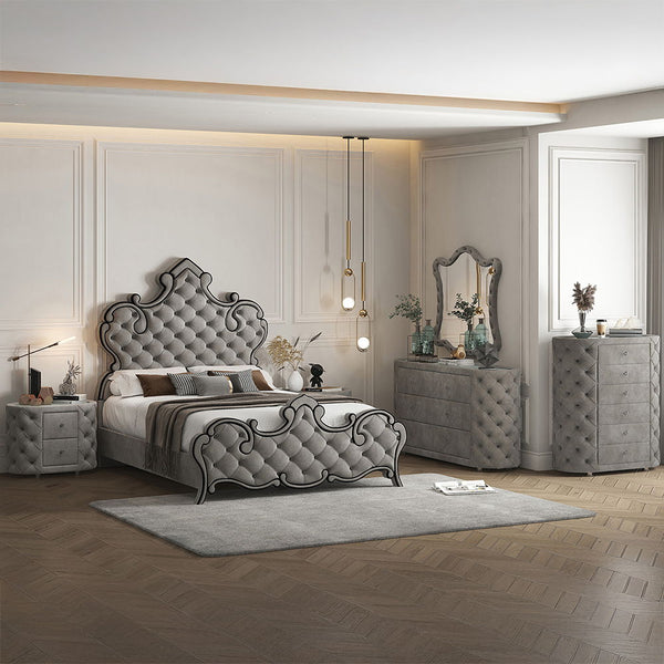 Perine - Eastern King Bed - Gray Velvet