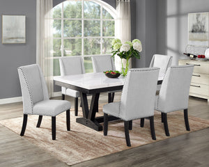 Varley - 6 Piece Dining Room Set With 4 Wing Dining Chairs & Bench - White / Gray