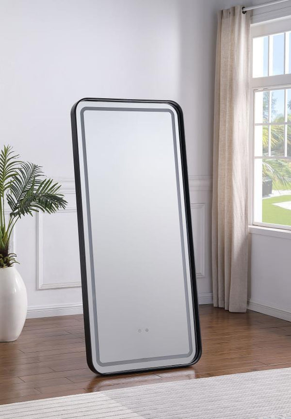  featuring an LED-lit frame with three adjustable color optionsâ€”warm yellow