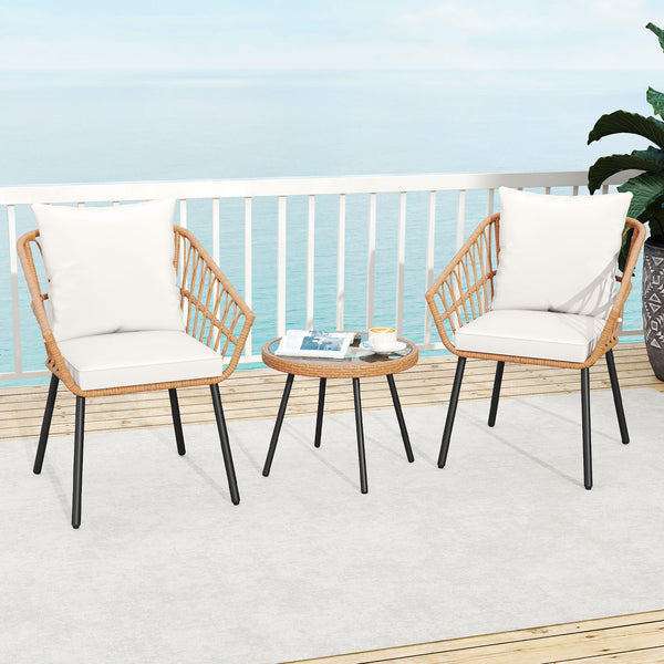 Hand-woven PE rattan combines durability with elegance<br>Soft cushions filled with high-elasticity sponge for added comfort<br>Easy-to-use zippers make it easy to detach and wash cushion covers<br>Thick metal tubes and triangular connectors for excellent