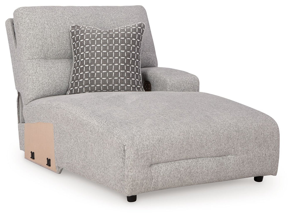 This right-arm facing power reclining back chaise is made with Next-Gen Nuvellaâ„¢ (polyester) upholstery. Pairs with other items in the series to make a sectional.<br><br><b>Additional Dimensions</b><br><ul><li>Arm height: 25-"</li><li>Seat height: 20-"<