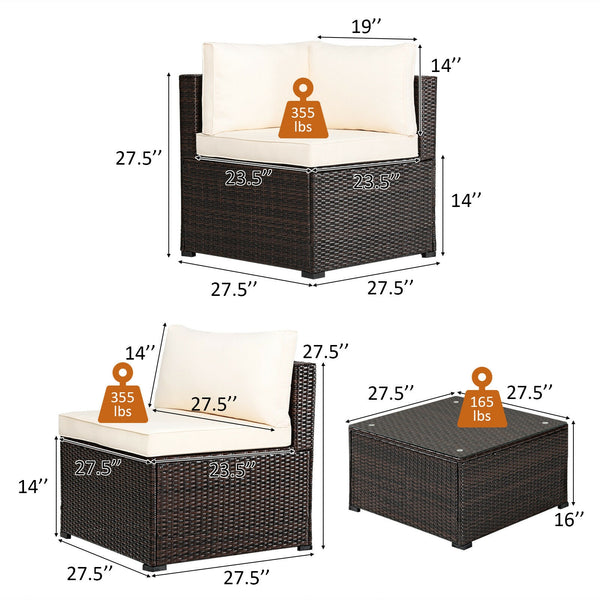 Weather-resistant PE rattan wicker for long outdoor use <br>Sturdy steel frame with excellent stability and sturdiness <br>L-shaped footpads protect the floor and enhance stability <br>Thick and soft cushions for extra comfort <br>Detachable covers of cus