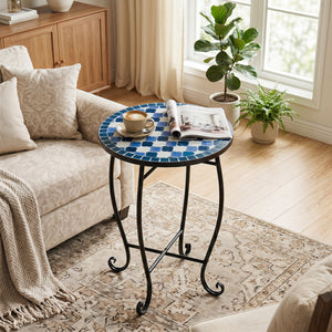 Robust metal frame with a stable X base<br>Features protective feet to avoid scratches<br>Serves as an outdoor side table or plant stand<br>Designed for backyard  poolside area  or indoors<br>Smooth surface for convenient maintenance<br>Assembly needed<br
