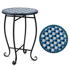 Robust metal frame with a stable X base<br>Features protective feet to avoid scratches<br>Serves as an outdoor side table or plant stand<br>Designed for backyard  poolside area  or indoors<br>Smooth surface for convenient maintenance<br>Assembly needed<br