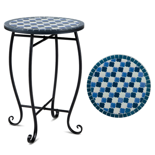 Robust metal frame with a stable X base<br>Features protective feet to avoid scratches<br>Serves as an outdoor side table or plant stand<br>Designed for backyard  poolside area  or indoors<br>Smooth surface for convenient maintenance<br>Assembly needed<br