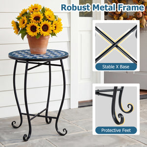 Robust metal frame with a stable X base<br>Features protective feet to avoid scratches<br>Serves as an outdoor side table or plant stand<br>Designed for backyard  poolside area  or indoors<br>Smooth surface for convenient maintenance<br>Assembly needed<br