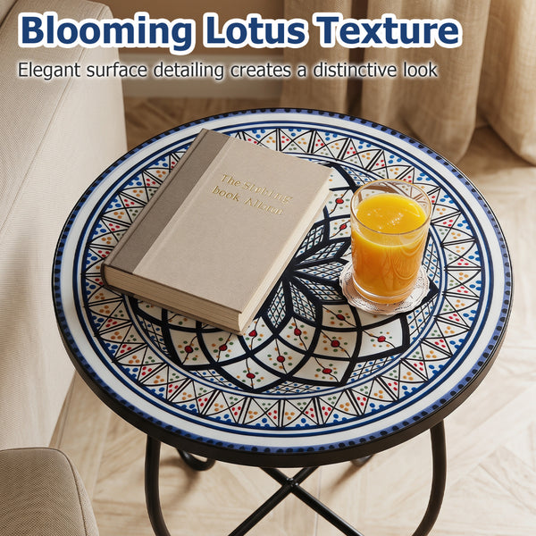 Robust metal frame with a stable X base<br>Features protective feet to avoid scratches<br>Serves as an outdoor side table or plant stand<br>Designed for backyard  poolside area  or indoors<br>Smooth surface for convenient maintenance<br>Assembly needed<br