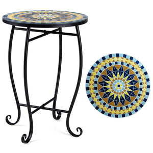 Robust metal frame with a stable X base<br>Features protective feet to avoid scratches<br>Serves as an outdoor side table or plant stand<br>Designed for backyard  poolside area  or indoors<br>Smooth surface for convenient maintenance<br>Assembly needed<br