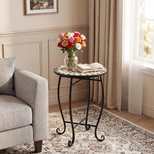 Robust metal frame with a stable X base<br>Features protective feet to avoid scratches<br>Serves as an outdoor side table or plant stand<br>Designed for backyard  poolside area  or indoors<br>Smooth surface for convenient maintenance<br>Assembly needed<br