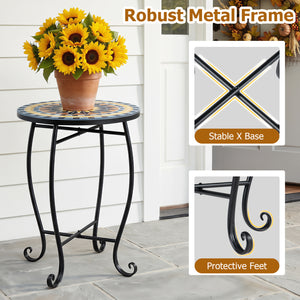 Robust metal frame with a stable X base<br>Features protective feet to avoid scratches<br>Serves as an outdoor side table or plant stand<br>Designed for backyard  poolside area  or indoors<br>Smooth surface for convenient maintenance<br>Assembly needed<br