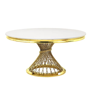 With modern and classic design elements perfectly merged into one to create the Fallon dining table. The round white marble tabletop is classic and will always stay in fashion, paired with the fresh gleaming golden base to create a chic piece. The single 