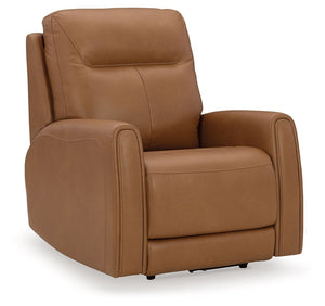 Reserved for him and made for her. This power recliner delivers all the comfort and style you could ask for. Inspired by sports car interiors, the expertly matched leather and faux leather upholstery features jumbo stitching for even more appeal. And the 
