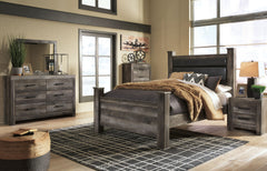 Wynnlow - 6 Pc. - Dresser, Mirror, Queen Upholstered Poster Bed - Gray