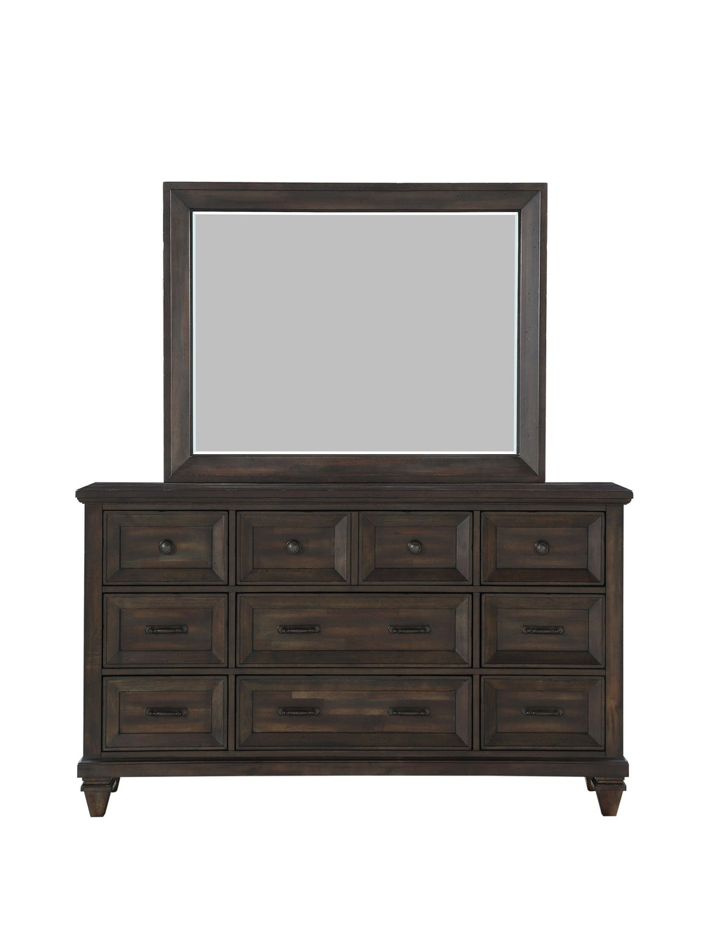 The Sevilla Dresser Mirror in brown is a perfect blend of timeless craftsmanship and versatile design, making it an elegant addition to any bedroom. Skillfully crafted from solid Acacia wood and Acacia veneers, this mirror features a rich walnut finish th