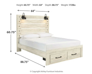 Cambeck - Whitewash - Queen Panel Bed with 2 Storage Drawers