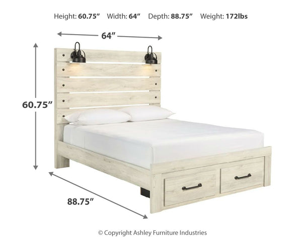 Cambeck - Whitewash - Queen Panel Bed with 2 Storage Drawers