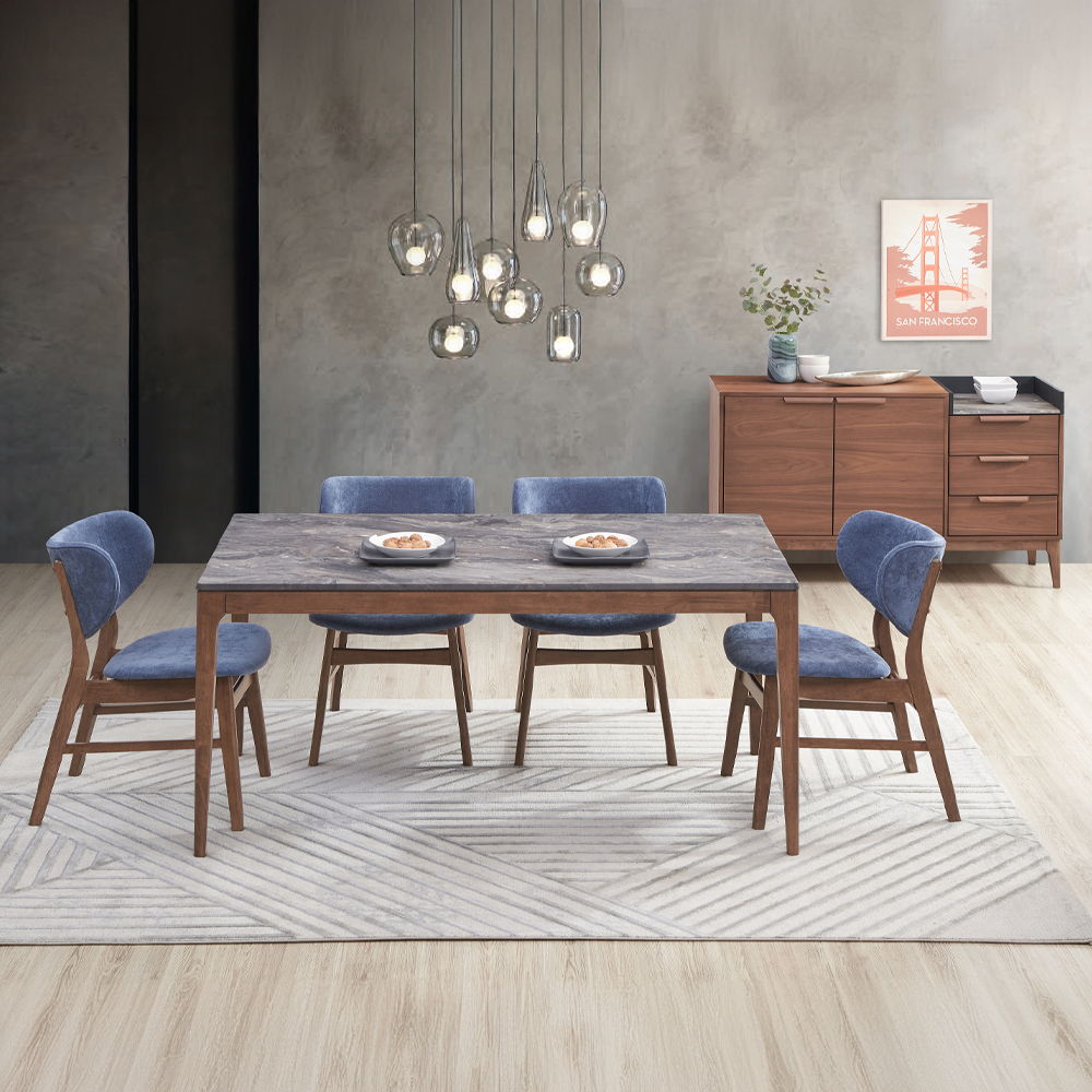 Fixed Table Top Engineering Marble Grain Table Top Natural Finish Style Padded Seat & Back Cushion