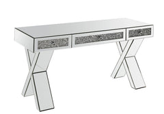 The modern and glam-inspired design makes this writing desk set a truly unique style for your bedroom. The desk boasts a contemporary clear silhouette with criss-crossed legs, while faux diamonds inlay enhances it-'s design elements and infuses your space