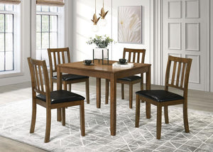 Perfectly sized for a breakfast nook or compact dining room, this contemporary five-piece dining set offers inviting style and a compact profile. The set centers on a square dining table crafted of wood with okume veneer in a stylish, neutral finish. Four