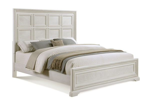 Introducing a bedroom collection that brings a breath of fresh sophistication to any living space. This suite boasts a bright, antique white finish that immediately brightens and opens up a room, providing a versatile foundation for any decor style. The b