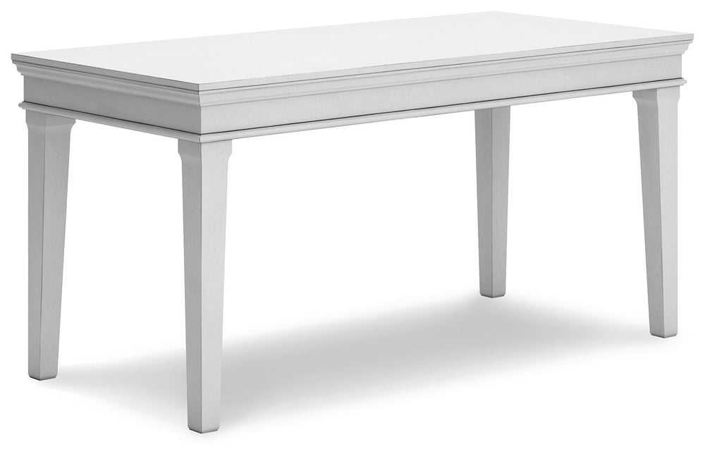 Make a style statement with this home office desk. Its traditional design is updated with an on trend distressed whitewash finish. The desk-'s large tabletop makes for a well-organized workspace.<br><br><b>Additional Dimensions</b><br><ul><li>Chair openin