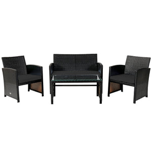 This four-piece rattan furniture set brightens up your living space while providing a comfortable seat. Â  Crafted with premium rattan  each piece creates a cool and textured appearance  which perfectly matches your outdoor or indoor space. In addition  r