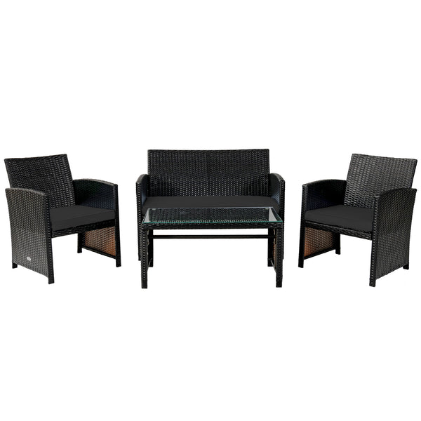This four-piece rattan furniture set brightens up your living space while providing a comfortable seat. Â  Crafted with premium rattan  each piece creates a cool and textured appearance  which perfectly matches your outdoor or indoor space. In addition  r