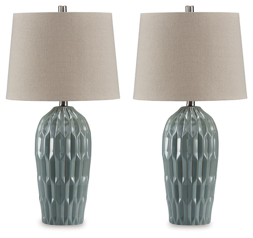 Contemporary with a retro vibe, this table lamp is hard to miss. A dimensional design on the ceramic base shines a bright light on sophisticated style in the bedroom, entryway or your favorite spot.<br><br><b>Additional Dimensions</b><br><ul><li>Shade: 0-