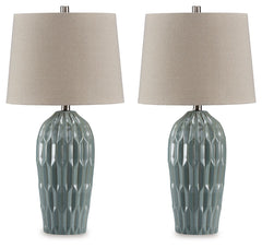 Contemporary with a retro vibe, this table lamp is hard to miss. A dimensional design on the ceramic base shines a bright light on sophisticated style in the bedroom, entryway or your favorite spot.<br><br><b>Additional Dimensions</b><br><ul><li>Shade: 0-