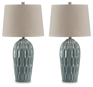 Contemporary with a retro vibe, this table lamp is hard to miss. A dimensional design on the ceramic base shines a bright light on sophisticated style in the bedroom, entryway or your favorite spot.<br><br><b>Additional Dimensions</b><br><ul><li>Shade: 0-