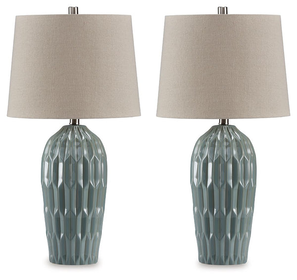 Contemporary with a retro vibe, this table lamp is hard to miss. A dimensional design on the ceramic base shines a bright light on sophisticated style in the bedroom, entryway or your favorite spot.<br><br><b>Additional Dimensions</b><br><ul><li>Shade: 0-