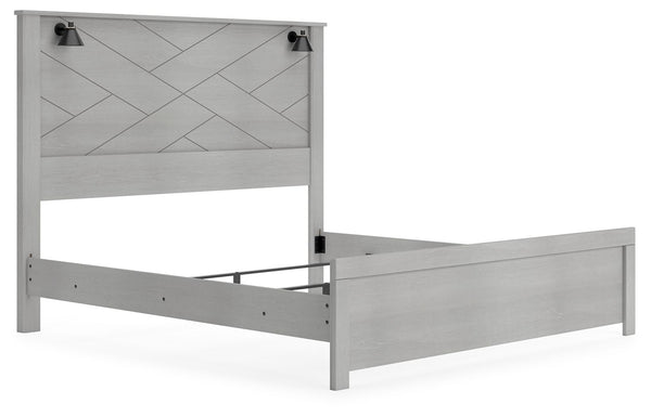 clean and casually modern. This king panel bedâ€™s wispy dove gray finish sets the tone for your calming sanctuary. Matte black sconce lights and an abstract design on the headboard bring a fresh look to the bedâ€™s simply stunning profile. <h4><b>C