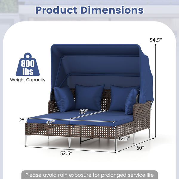 Provide a light  airy look and feel with open-weave PE rattan<br>The premium rattan also ensures fade-resistant and sun-protective durability<br>Open the canopy for shaded comfort with a premium gas strut<br>Close the canopy for sunbathing<br>Canopy secur