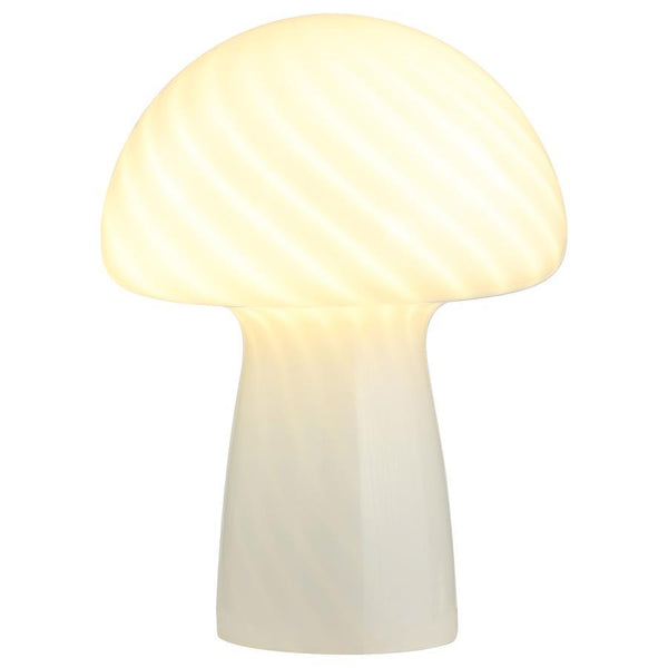  showcasing a charming mushroom-shaped silhouette. Its glossy finish enhances the lamp-'s minimalist design