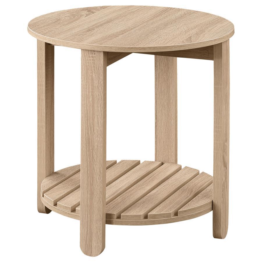 Upgrade your living room seating area with the casual appeal of a modern farmhouse end table, constructed from durable engineered wood and MDF. This charming design features a structured silhouette complete with thick, straight legs and wood-like features