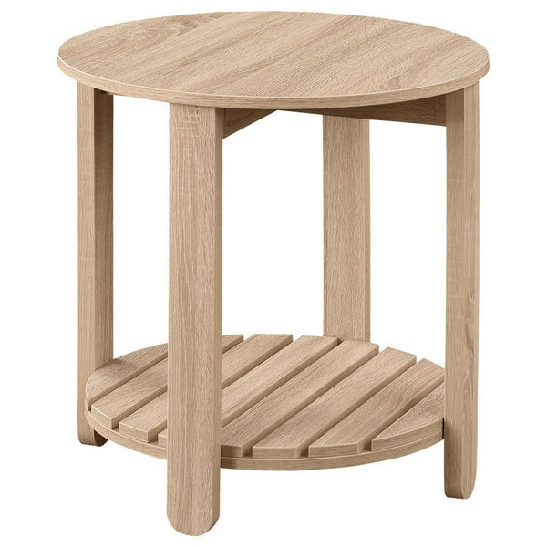 Upgrade your living room seating area with the casual appeal of a modern farmhouse end table, constructed from durable engineered wood and MDF. This charming design features a structured silhouette complete with thick, straight legs and wood-like features