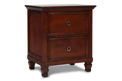 The Tamarack 2 Drawer Wood Nightstand in brown cherry combines durability with elegance. Built with solid poplar, basswood veneers, and eco-friendly manufactured wood, this nightstand ensures strength and long-lasting durability. Its versatile transitiona