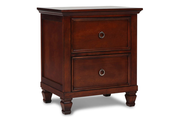 The Tamarack 2 Drawer Wood Nightstand in brown cherry combines durability with elegance. Built with solid poplar, basswood veneers, and eco-friendly manufactured wood, this nightstand ensures strength and long-lasting durability. Its versatile transitiona
